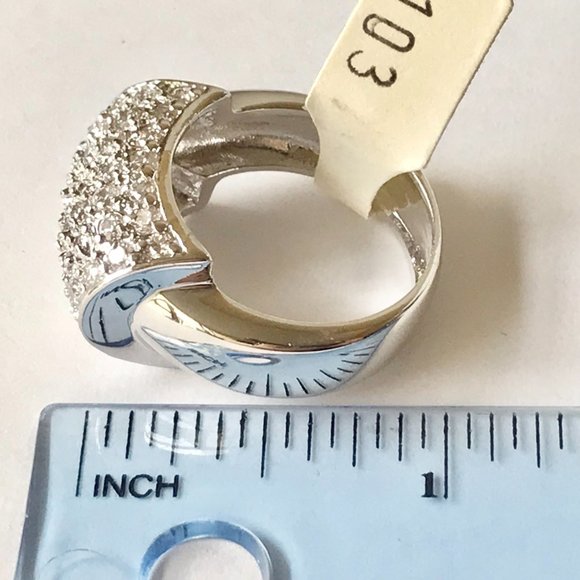 Vintage Silver Art Deco Crystal Cocktail Ring Size 9 Camilla Lucia Plated - Picture 11 of 11